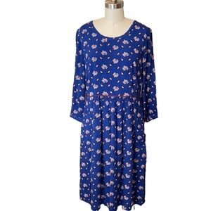 BODEN Talia Blue Falling Leaves Autumn Dress Size 10 Long EUC